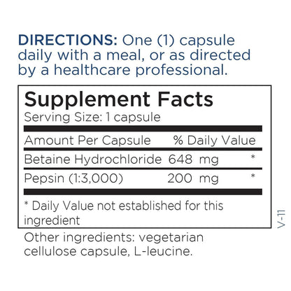 Metabolic Maintenance Betaine HCL + Pepsin Digestive Enzyme - Protein Digestion + Gut Health Support Supplement (100 Capsules)