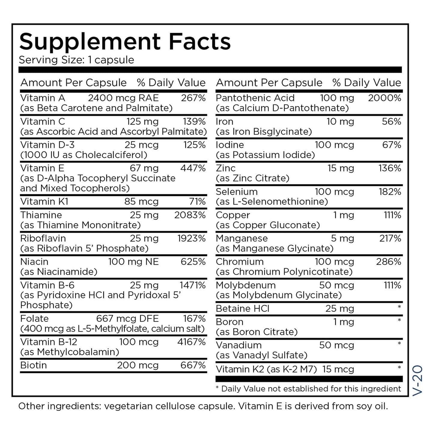 Metabolic Maintenance The Big One with Iron – Daily Multivitamin with Iron, Folate, B Vitamins, Vitamin K (90 Capsules)
