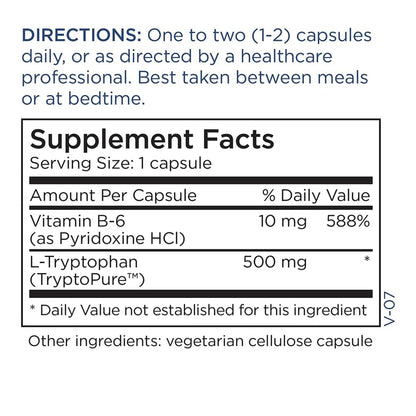 Metabolic Maintenance L-Tryptophan 500mg – Free-Form, Vitamin B6 | 60 Vegan Capsules