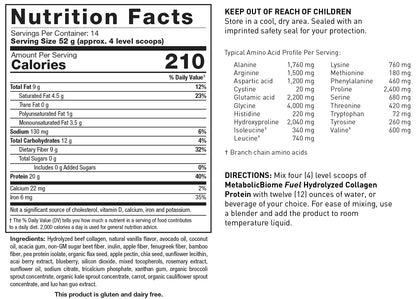 MetabolicBiome Fuel Vanilla Hydrolyzed Collagen Protein – 20g Protein