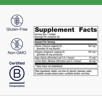 Metagenics CandiBactin-AR – Oregano & Thyme Oils with Sage & Lemon Balm | Enteric-Coated Gluten-Free Softgels