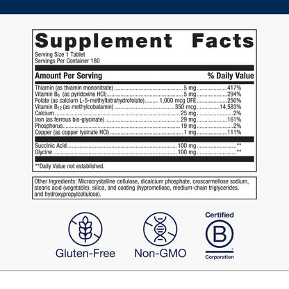 Metagenics Hemagenics Iron Supplement with B6, B12 & Folate – Non-GMO, Gluten-Free, Vegetarian (180 Tablets)