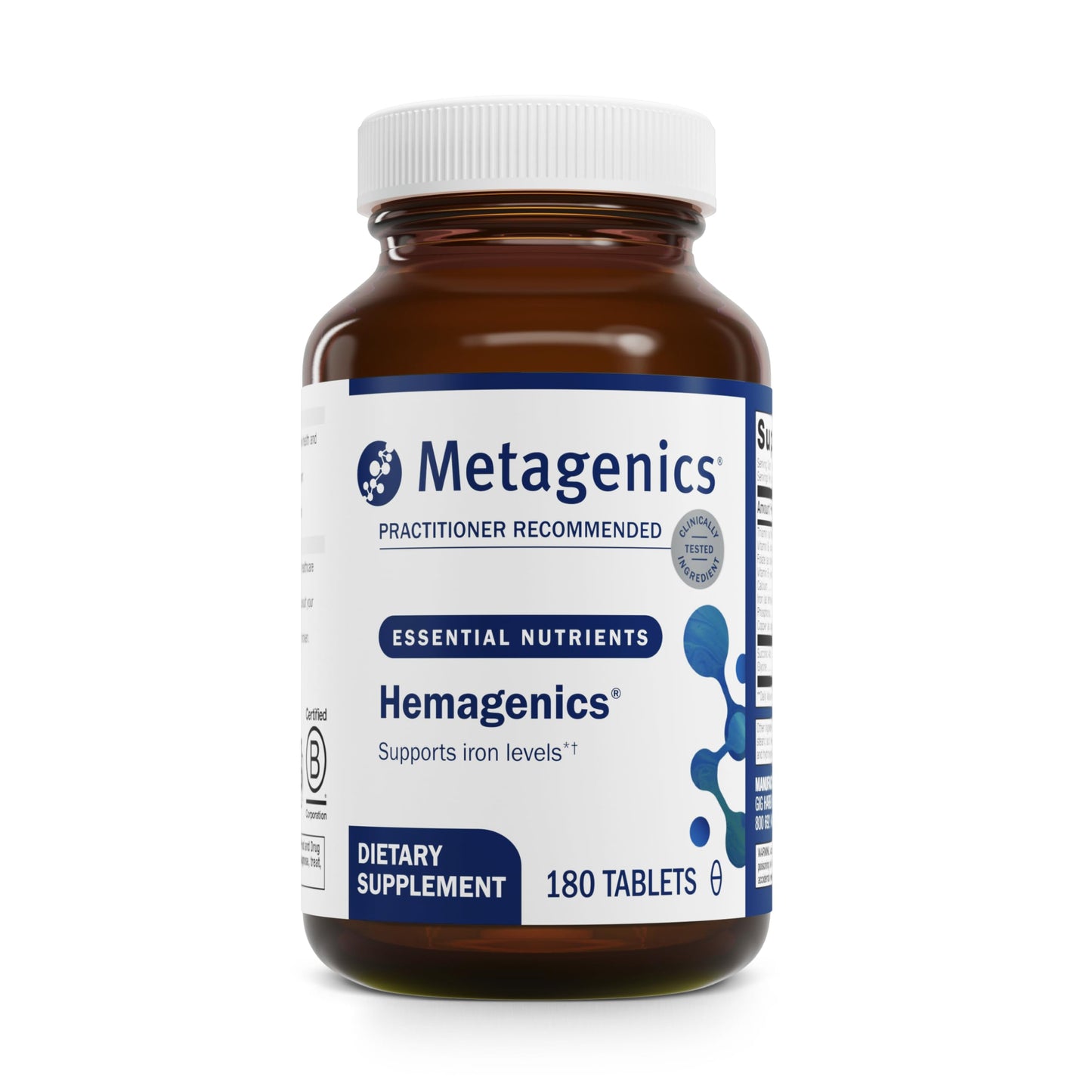Metagenics Hemagenics Iron Supplement with B6, B12 & Folate – Non-GMO, Gluten-Free, Vegetarian (180 Tablets)