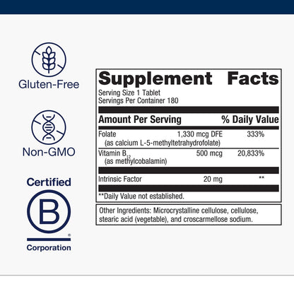 Metagenics Intrinsi B12-Folate with Methylcobalamin & L-5-MTHF – Intrinsic Factor, 180 Tablets