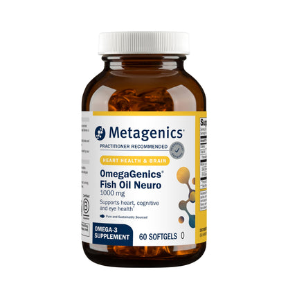 Metagenics OmegaGenics Fish Oil Neuro - 1000 mg Omega-3 (750 DHA / 250 EPA) | Non-GMO, Gluten-Free | 60 Softgels