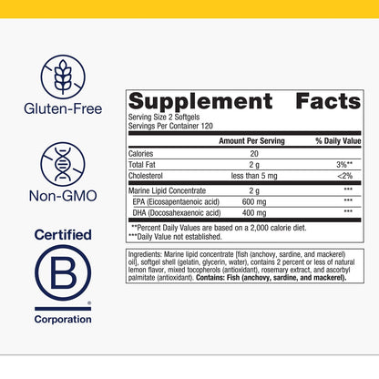 Metagenics OmegaGenics EPA-DHA 500 – High Potency Omega-3, Non-GMO, Gluten-Free, 240 Softgels