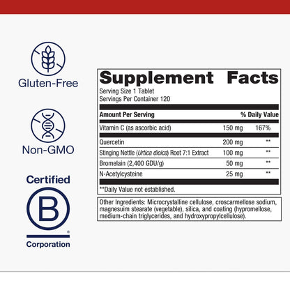 Metagenics Sinuplex - Respiratory & Immune Support with Vitamin C (150 mg), Quercetin & NAC | Non-GMO, Gluten-Free - 120 Tablets
