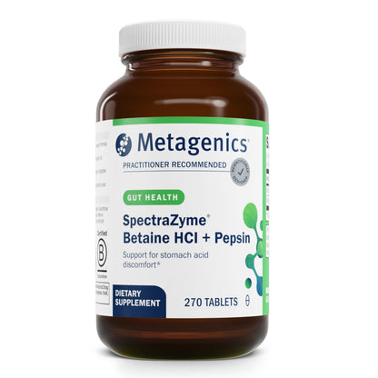 Metagenics SpectraZyme Betaine HCl with Pepsin – Digestive Support (650 mg + 40 mg) | Non-GMO, Gluten-Free | 270 Capsules