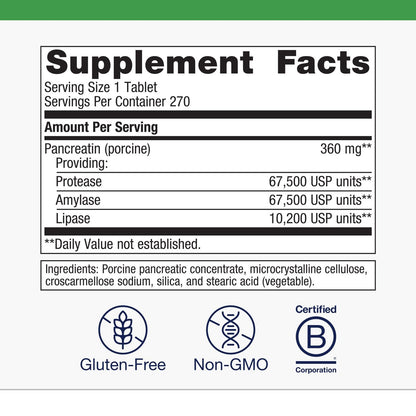 Metagenics SpectraZyme Pancreatic Enzymes — Digestive Enzyme Complex, Non-GMO, Gluten-Free, 270 Tablets