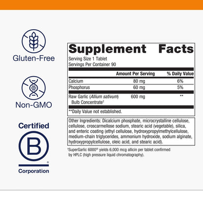 Metagenics SuperGarlic 6000 - Odorless Garlic Supplement, 6000 mcg Allicin, 90 Tablets