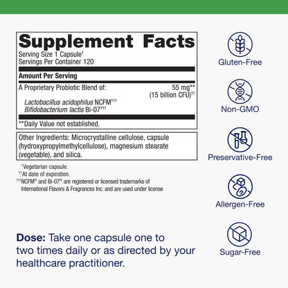 Metagenics UltraFlora Balance Probiotic - Shelf-Stable 15B CFU, 120 Capsules
