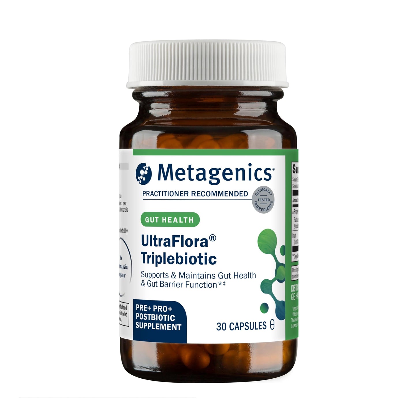 Metagenics UltraFlora Triplebiotic – Prebiotic, Probiotic & Postbiotic Blend with Akkermansia (30 Capsules)