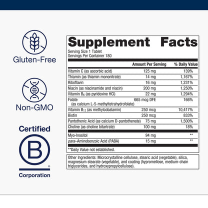 Metagenics Vitamin B-Complex with Active B6 & B12, Folate | Energy Support, Stress & Nervous System Health | Vegetarian & Gluten-Free | 180 Tablets