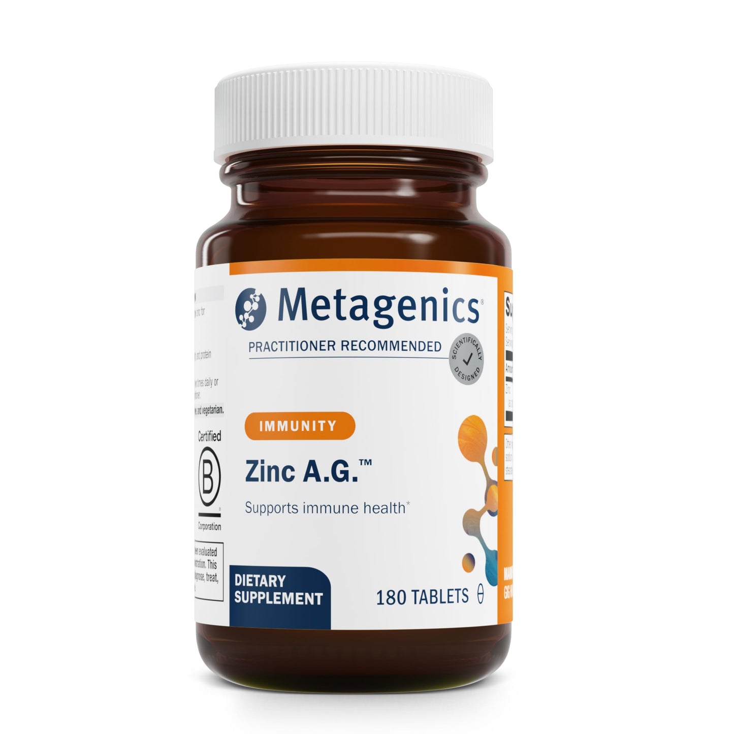 Metagenics Zinc A.G. Chelated Zinc with Arginine & Glycine – Immune, Bone, Skin Support | 180 Tablets