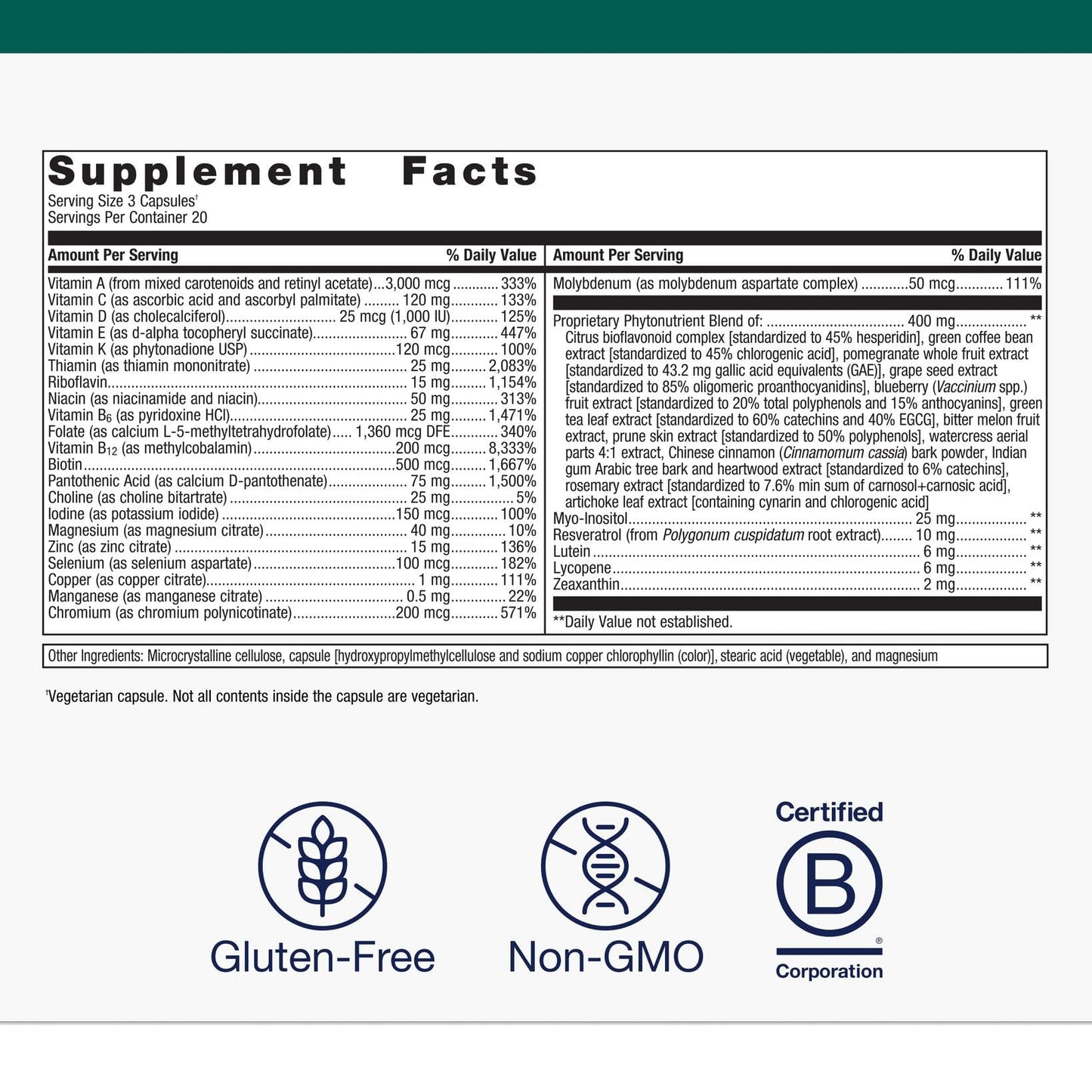 Metagenics PhytoMulti Multivitamin – 20+ Vitamins & Phytonutrients | Non-GMO, Gluten-Free | 60 Capsules