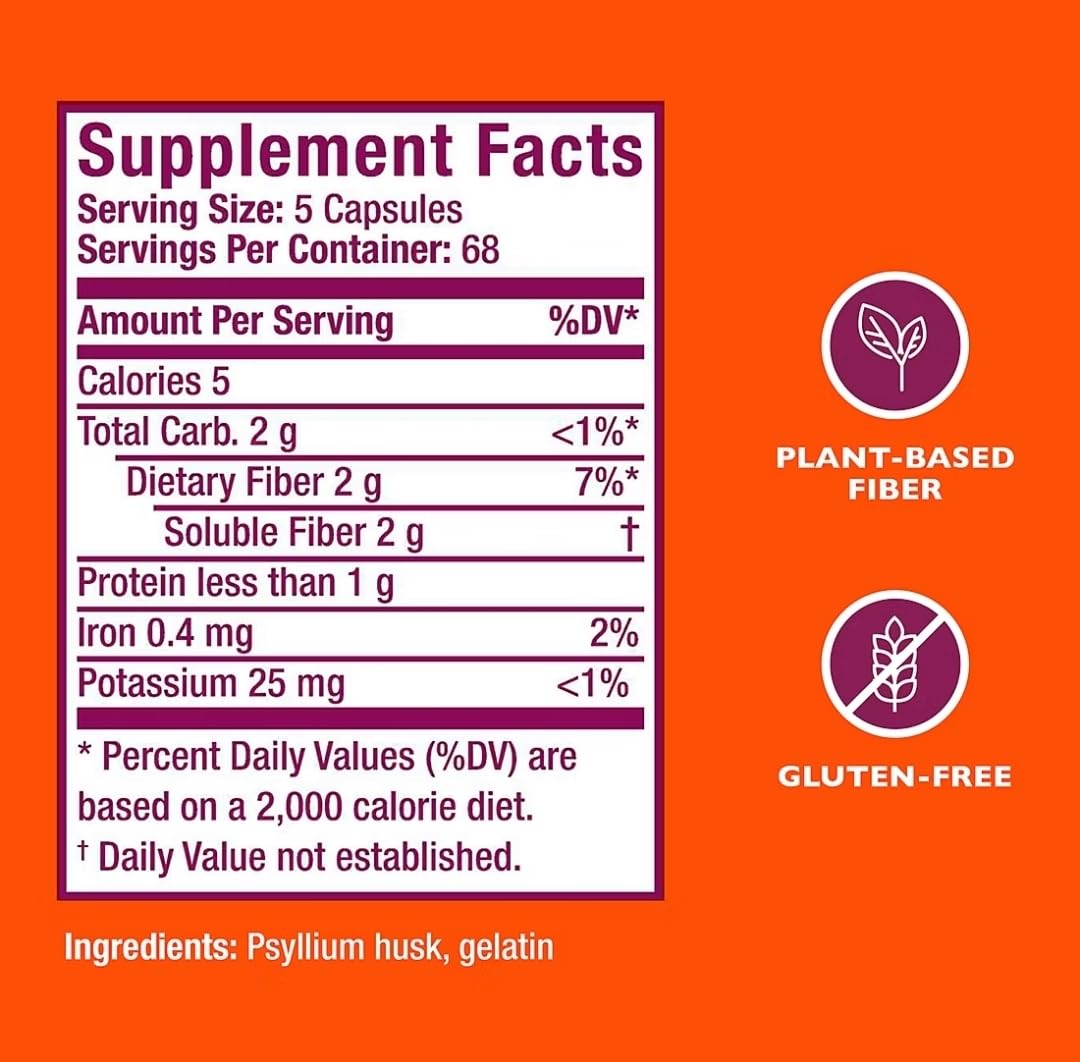 Metamucil 3-in-1 Fiber Capsules — Plant-Based Psyllium Husk for Digestive Health, 340 Capsules