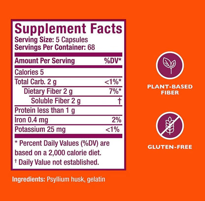 Metamucil 3-in-1 Fiber Capsules — Plant-Based Psyllium Husk for Digestive Health, 340 Capsules