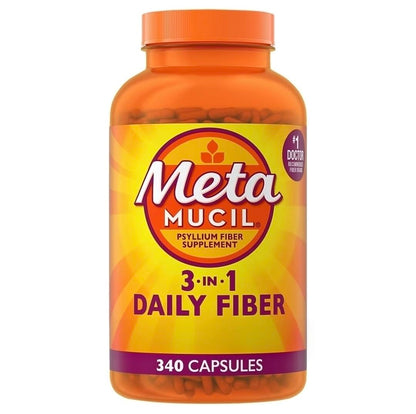 Metamucil 3-in-1 Fiber Capsules — Plant-Based Psyllium Husk for Digestive Health, 340 Capsules
