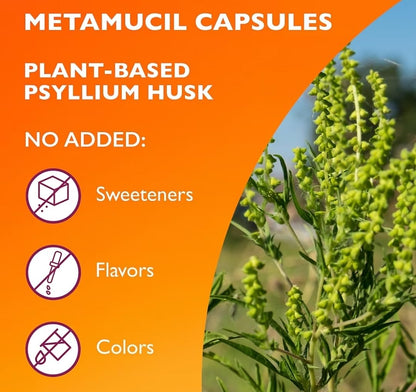 Metamucil 3-in-1 Fiber Capsules — Plant-Based Psyllium Husk for Digestive Health, 340 Capsules