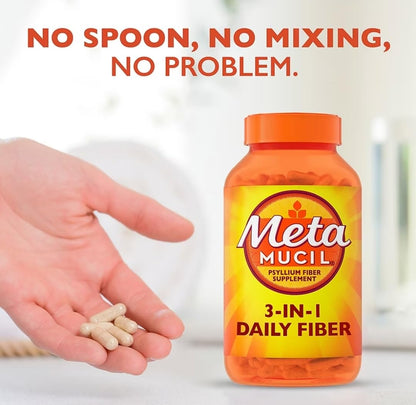 Metamucil 3-in-1 Fiber Capsules — Plant-Based Psyllium Husk for Digestive Health, 340 Capsules