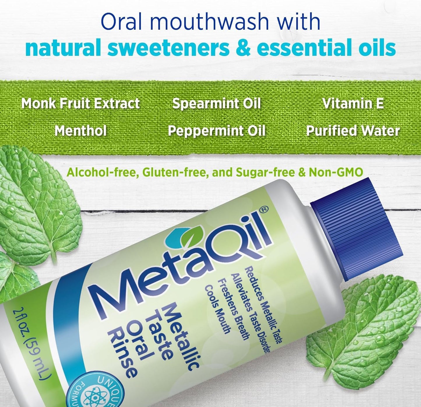 MetaQil Oral Rinse – Relieve Metallic & Bitter Tastes, 8 Core Ingredients, 2 Fl Oz