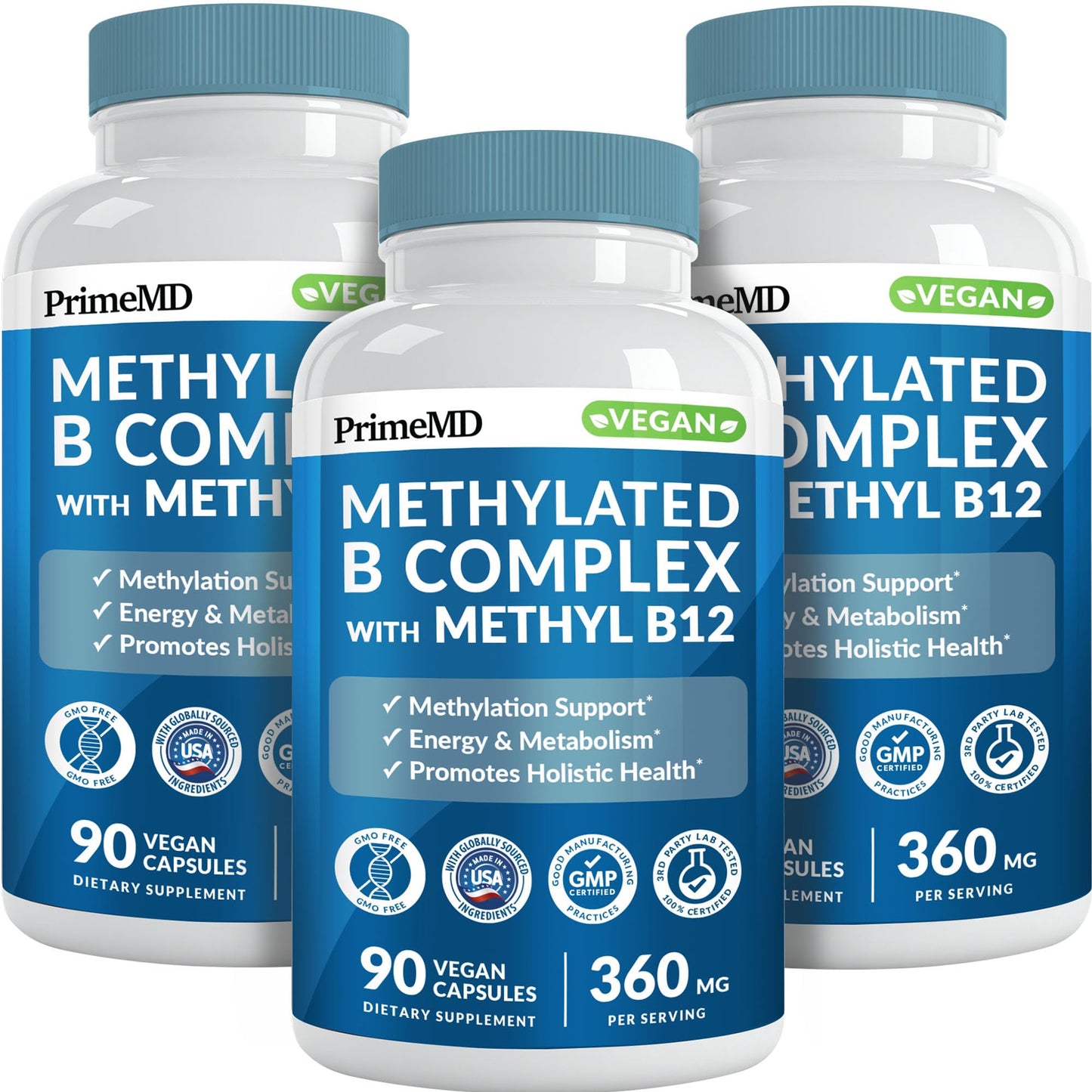 PrimeMD Methylated B Complex with B12 & Methylfolate – 270 Servings (Pack of 3)