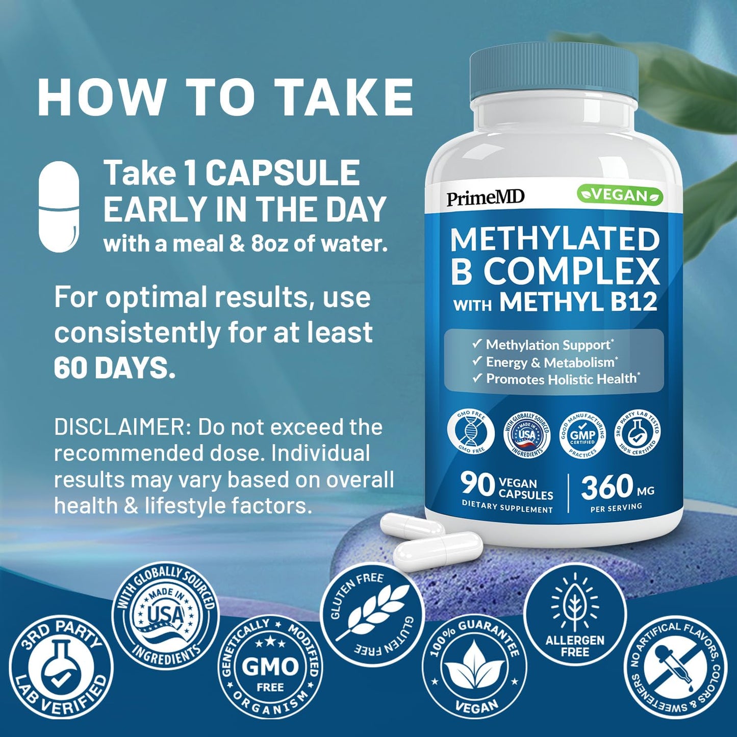 PrimeMD Methylated B Complex with B12 & Methylfolate – 270 Servings (Pack of 3)