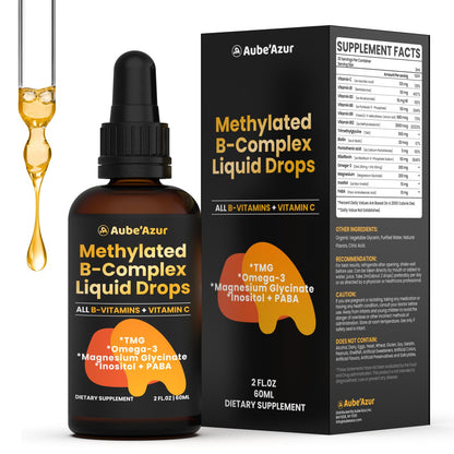 Methylated B Complex Liquid Drops for Women | B12, 5-MTHF, Omega-3 | 2 fl oz