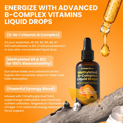 Methylated B Complex Liquid Drops for Women | B12, 5-MTHF, Omega-3 | 2 fl oz