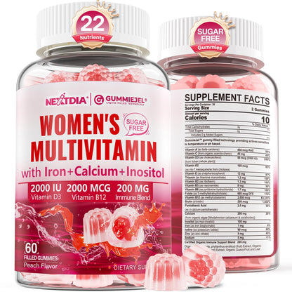 Methylated Multivitamin for Women Gummies – Vegan, Sugar Free, Calcium D3 K2, Iron, B12 | 60 Count