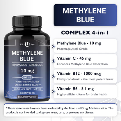 Methylene Blue Pharmaceutical Grade 10 mg - 60 Capsules | Made in USA - 2 Month Supply
