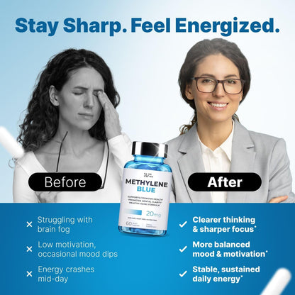PureNutra Methylene Blue Capsules with Vitamin C Ester – Brain Support & Focus (60 Count)