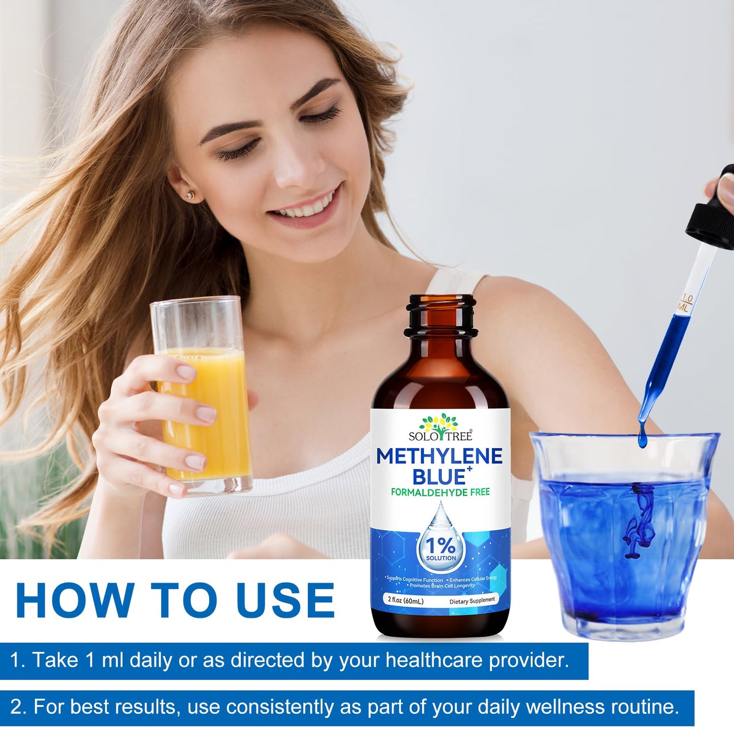 Methylene Blue Pharmaceutical Grade Drops – Brain Health & Energy Support (2 Fl Oz) | No Formaldehyde, No Alcohol, No Gluten