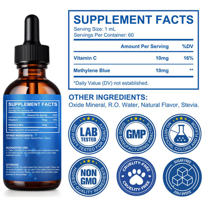 Methylene Blue Drops – Pharmaceutical Grade for Brain Health & Energy Support | No Formaldehyde, No Alcohol, No Gluten – 2 fl oz