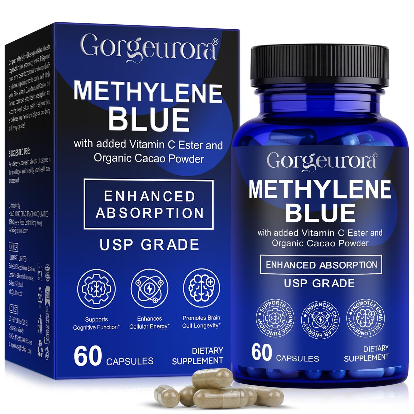 Methylene Blue Capsules 60p – Vitamin C Ester for Enhanced Absorption | Brain Health, Memory, Focus, Clarity, Energy