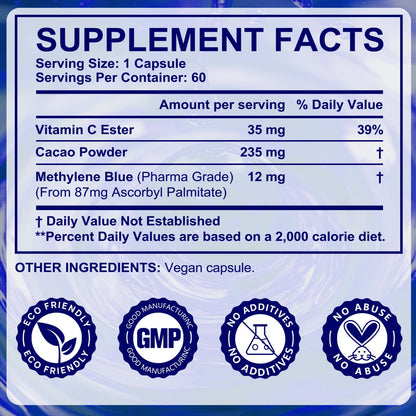 Methylene Blue Capsules 60p – Vitamin C Ester for Enhanced Absorption | Brain Health, Memory, Focus, Clarity, Energy