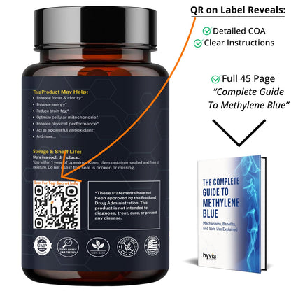 Hyvia Health Methylene Blue Capsules with Vitamin C – 120ct, USP Grade, Made in USA
