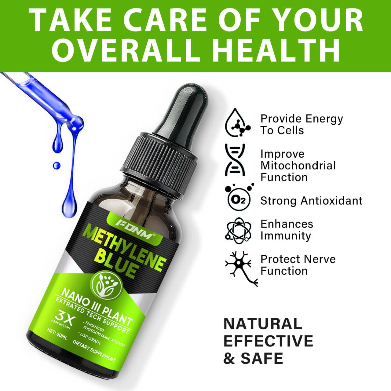 Methylene Blue Drops – 2 Fl oz, Pharmaceutical Grade, Brain Health & Focus