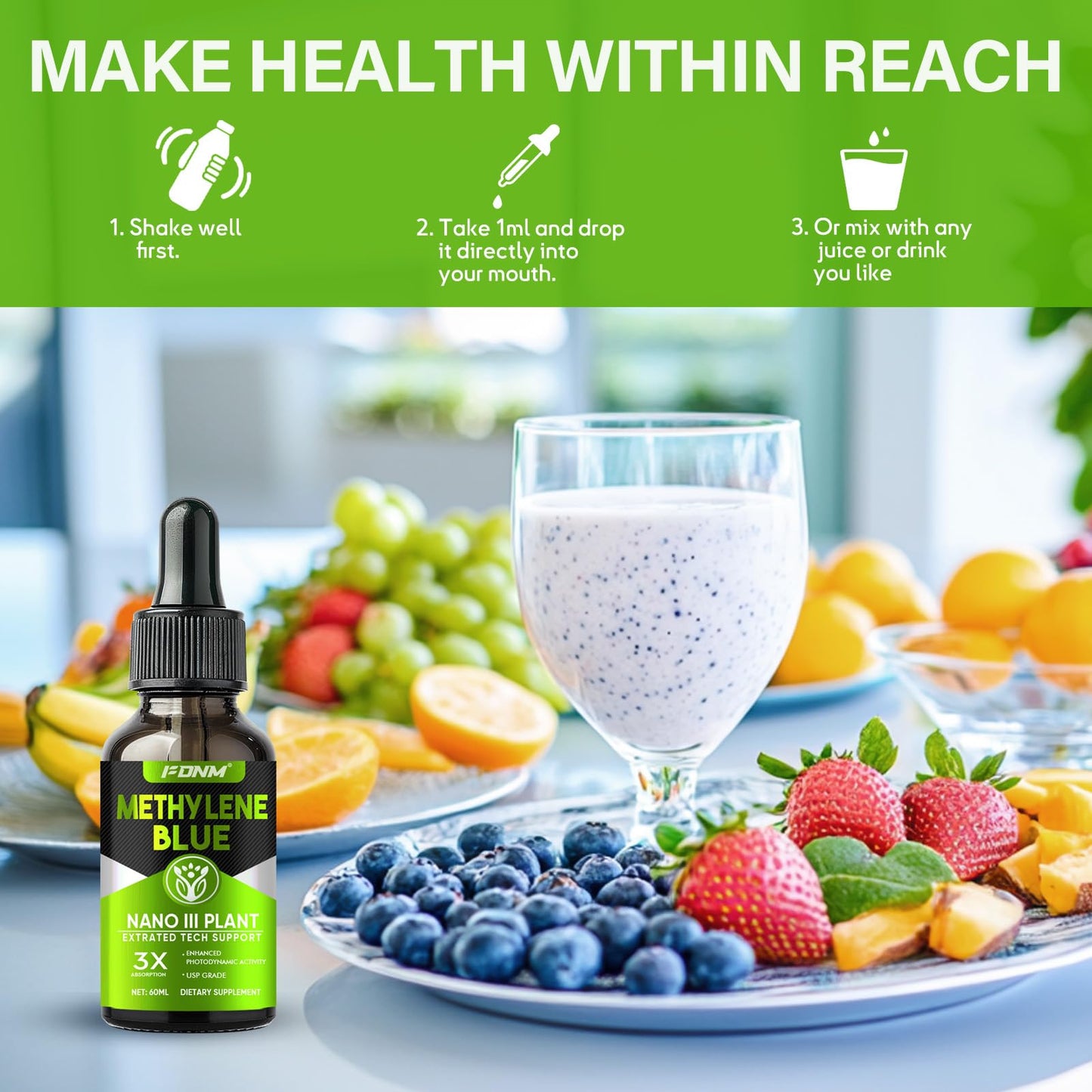 Methylene Blue Drops – 2 Fl oz, Pharmaceutical Grade, Brain Health & Focus