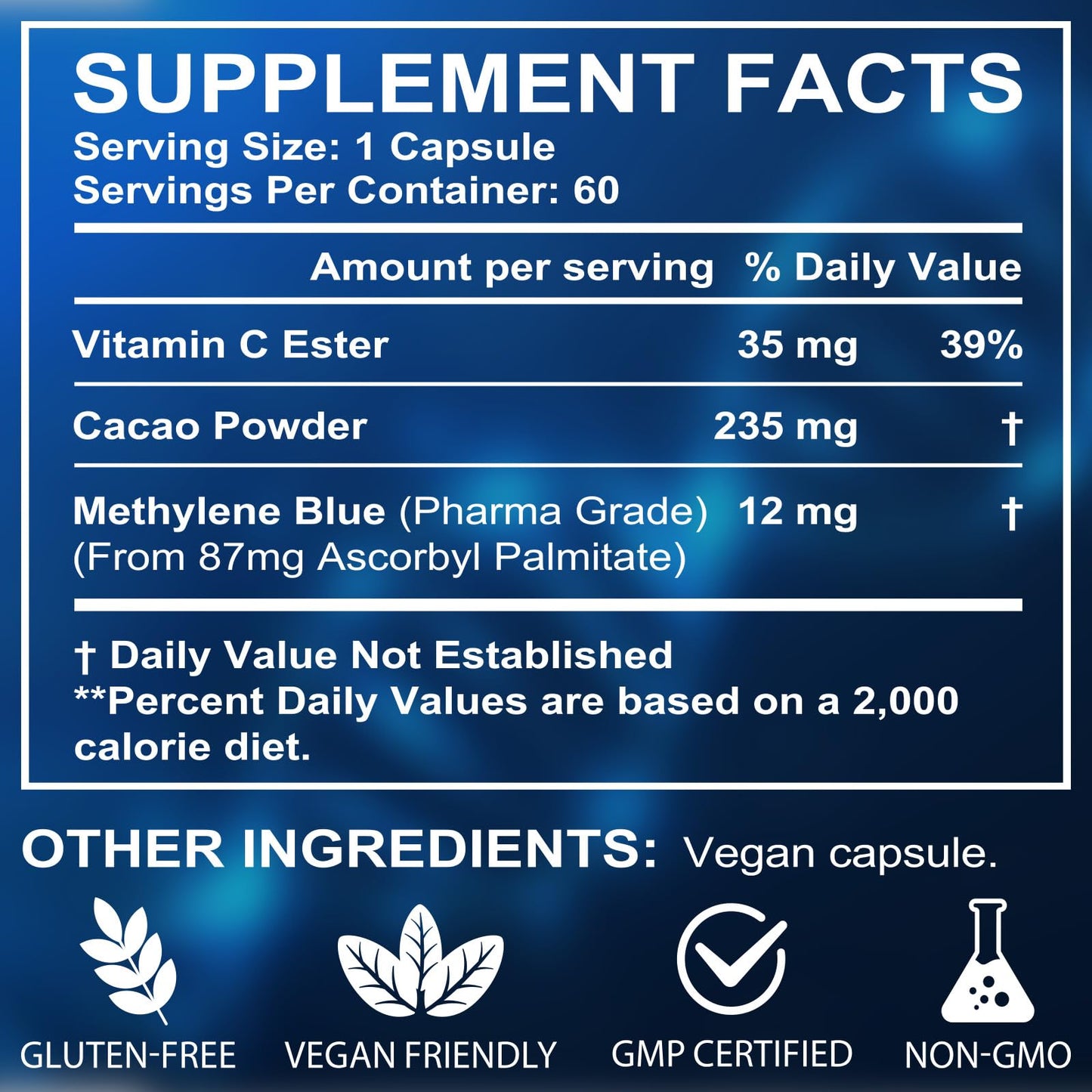 Methylene Blue Pharmaceutical Grade Supplement - 60 Capsules | Cognitive Support