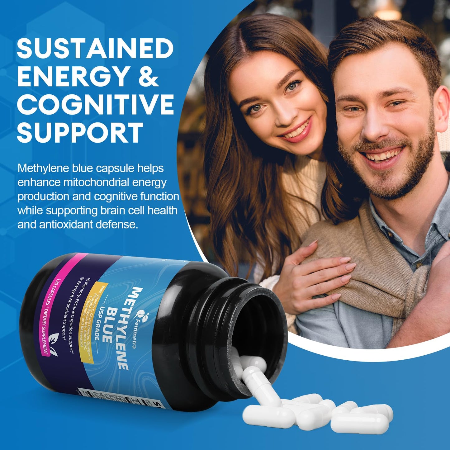 USP Pharmaceutical Grade Methylene Blue Capsules with Resveratrol – Brain Support, 120 Capsules