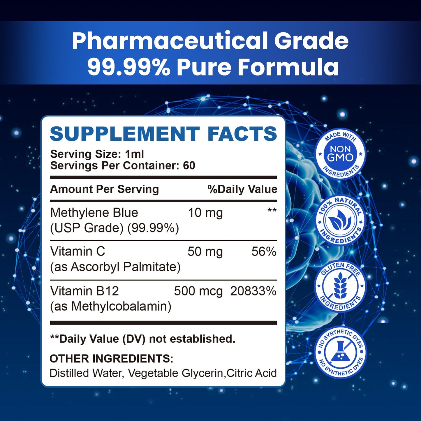Methylene Blue Pharmaceutical Grade Drops – Cognitive & Cellular Energy Support (2 fl oz)