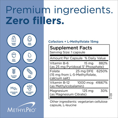 MethylPro L-Methylfolate 15 mg + Cofactors – 5-MTHF with B6 & B12 (30 Capsules)