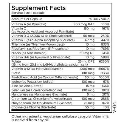MethylPro Multivitamin + 15 mg Methylfolate – Iron-Free Multivitamin, 30 Capsules