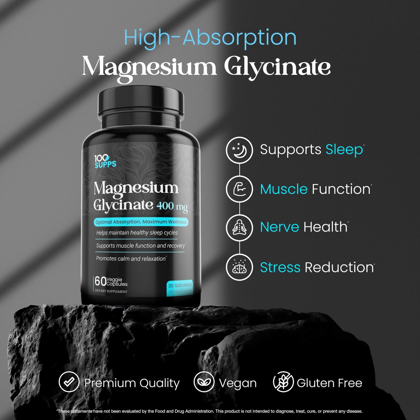 Magnesium Glycinate 400mg – 60 Capsules | Chelated Mg for Muscle, Nerve & Sleep Support | Vegan, Gluten-Free, Non-GMO | Made in USA