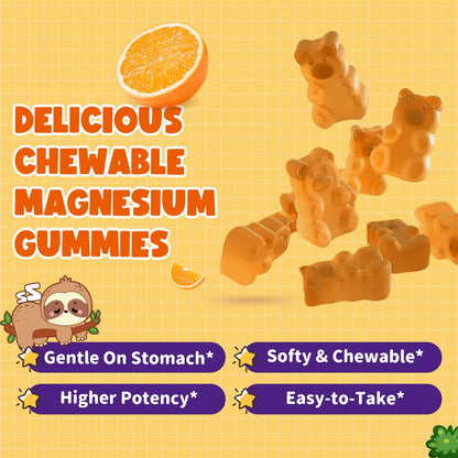 Magnesium Gummies for Kids & Adults - Vegan Orange 60ct (Glycinate, D3, B6)