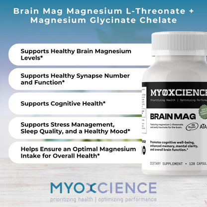 Magnesium L-Threonate + ATA Mag + Magnesium Glycinate | Cognitive Support, Memory & Mental Clarity | 120 Capsules