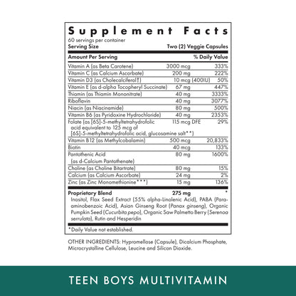 Teen Boys Daily Multivitamin – Michael's Health Naturopathic, 120 Vegetarian Capsules, Kosher