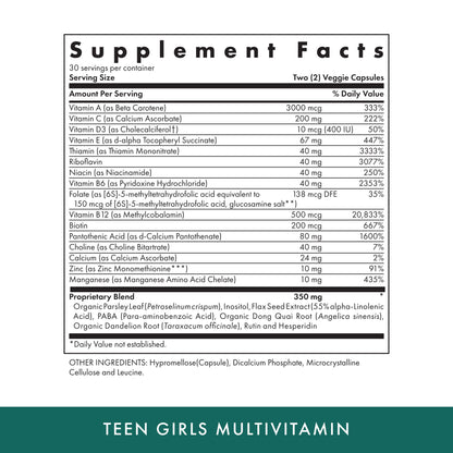 Michael's Health Naturopathic Teen Girls Multivitamin - Vegetarian, Kosher, 60 Capsules | 30 Servings