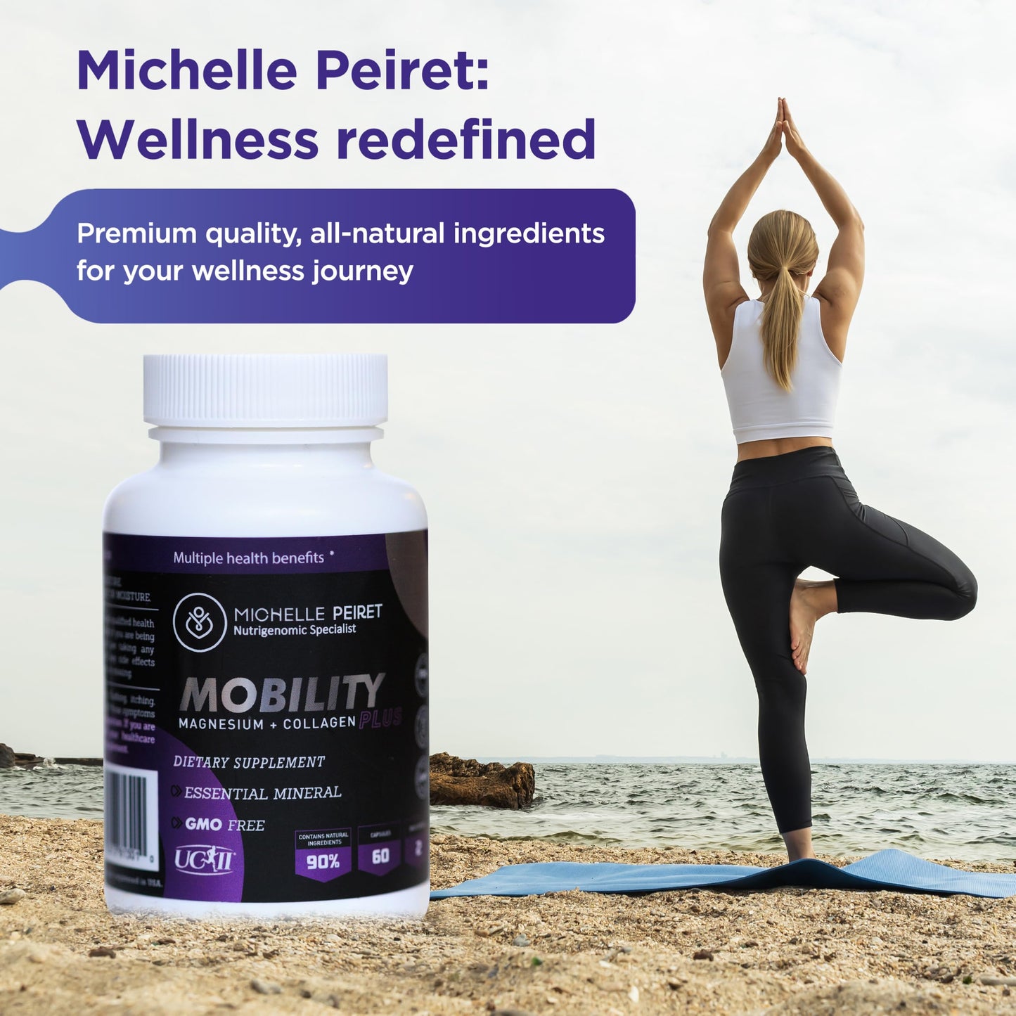 Michelle Peiret Mobility - Magnesium + Collagen Supplement with Hyaluronic Acid & Vitamin C | Gluten-Free & Non-GMO | 60 Capsules